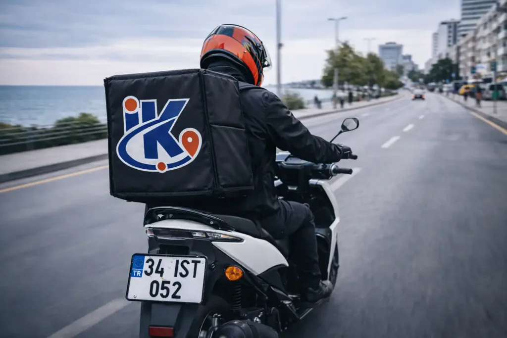 Ataköy sahil yolunda ilerleyen moto kurye