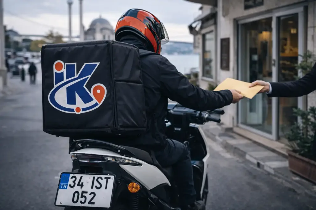 Ortaköy sahil hattında evrak teslimi yapan motosikletli kurye