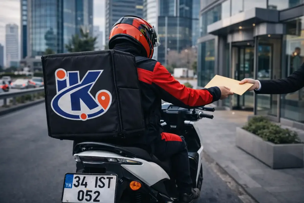 İstanbul finans bölgesinde evrak teslimi yapan motosikletli kurye