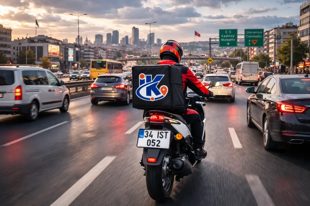 Yoğun İstanbul trafiğinde motosikletli kurye ile hızlı teslimat